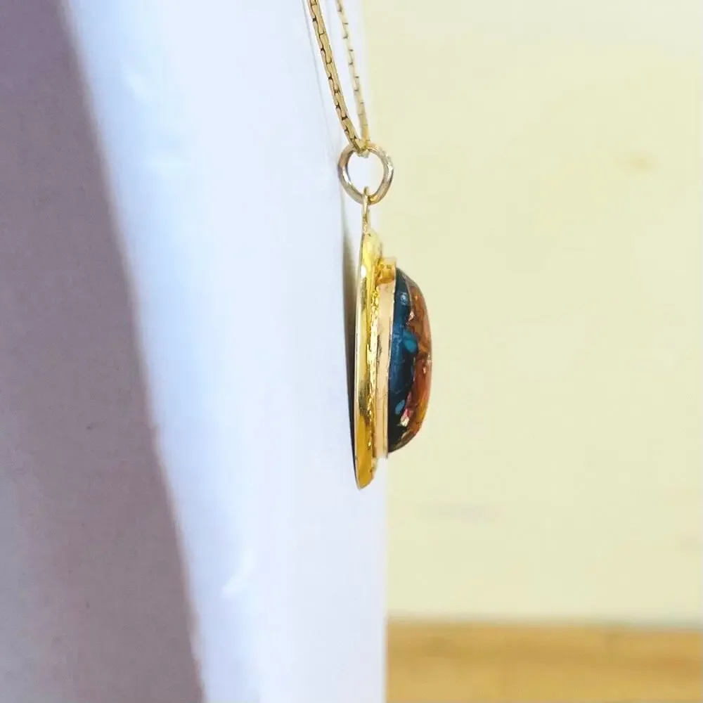 Necklace Pendant Vtg Foil Art Domed Rainbow Flake Victorian Style Ornate - Picture 5 of 12